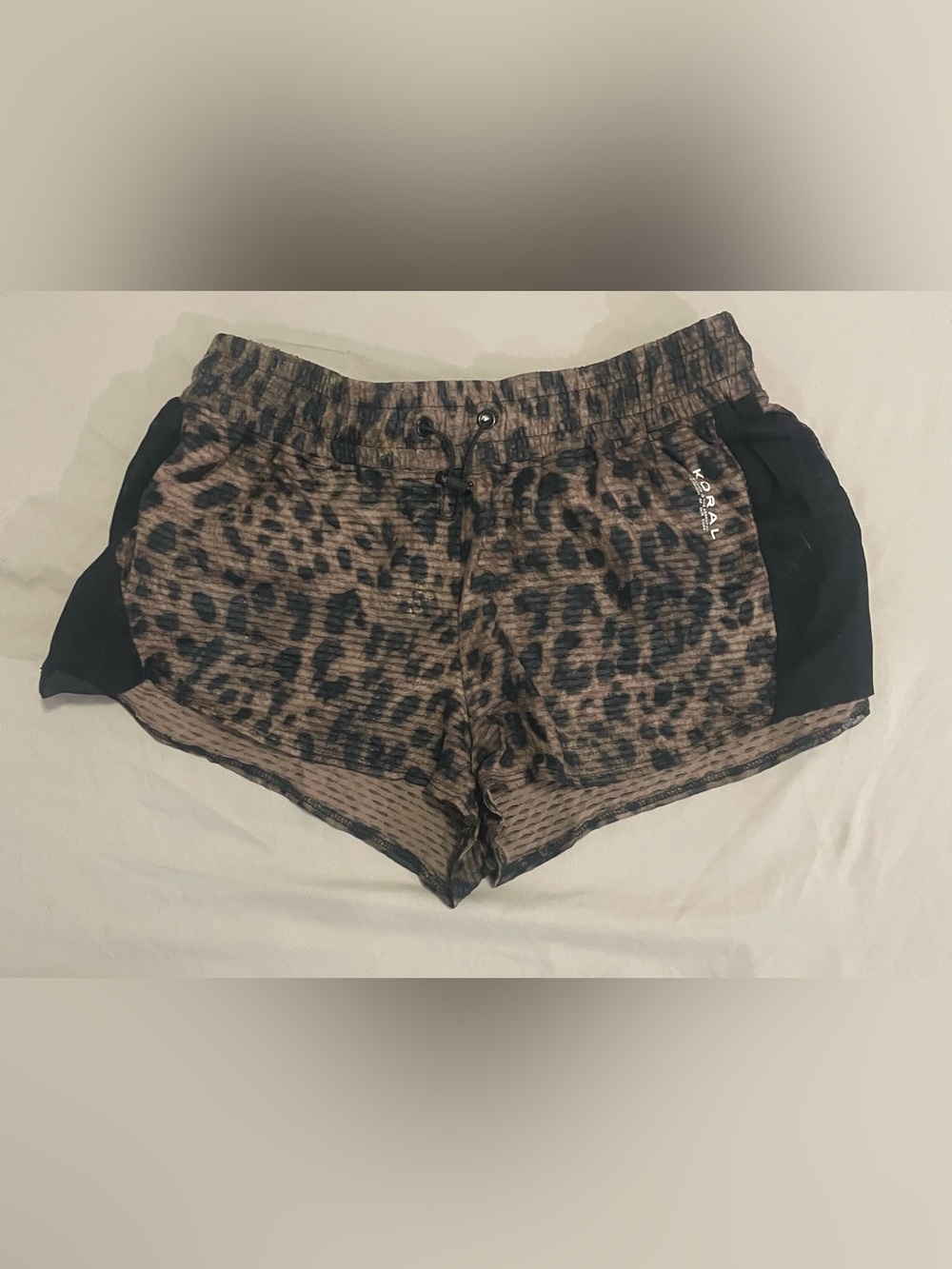 Koral Leopard-Print Athletic Shorts in Brown and Black